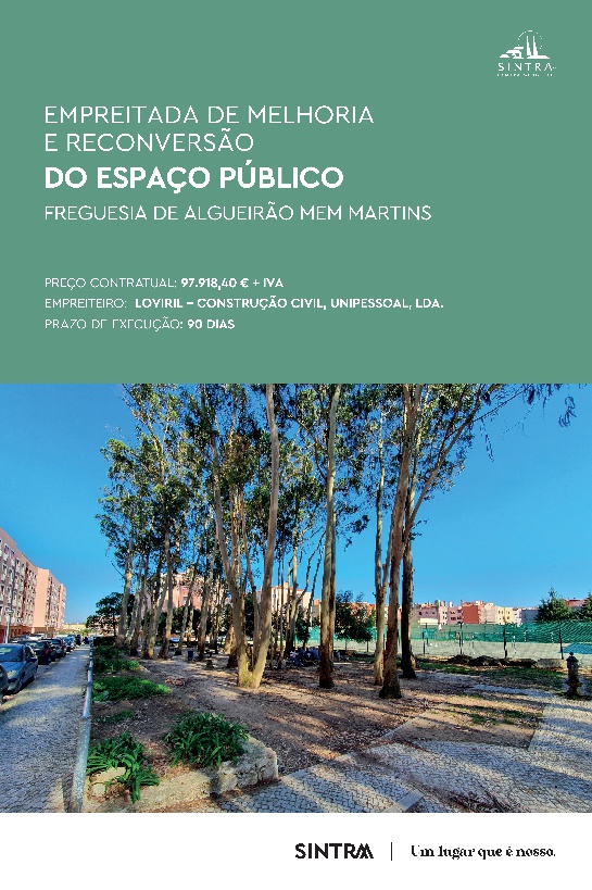 Painel de obra _MELHORIA E RECONVERSÃO DO ESPAÇO PÚBLICO ALGUEIRÃO MEM MARTINS